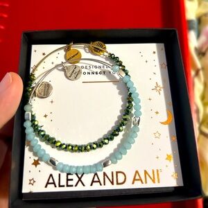 Alex and Ani Gold and Blue Charm Bracelets